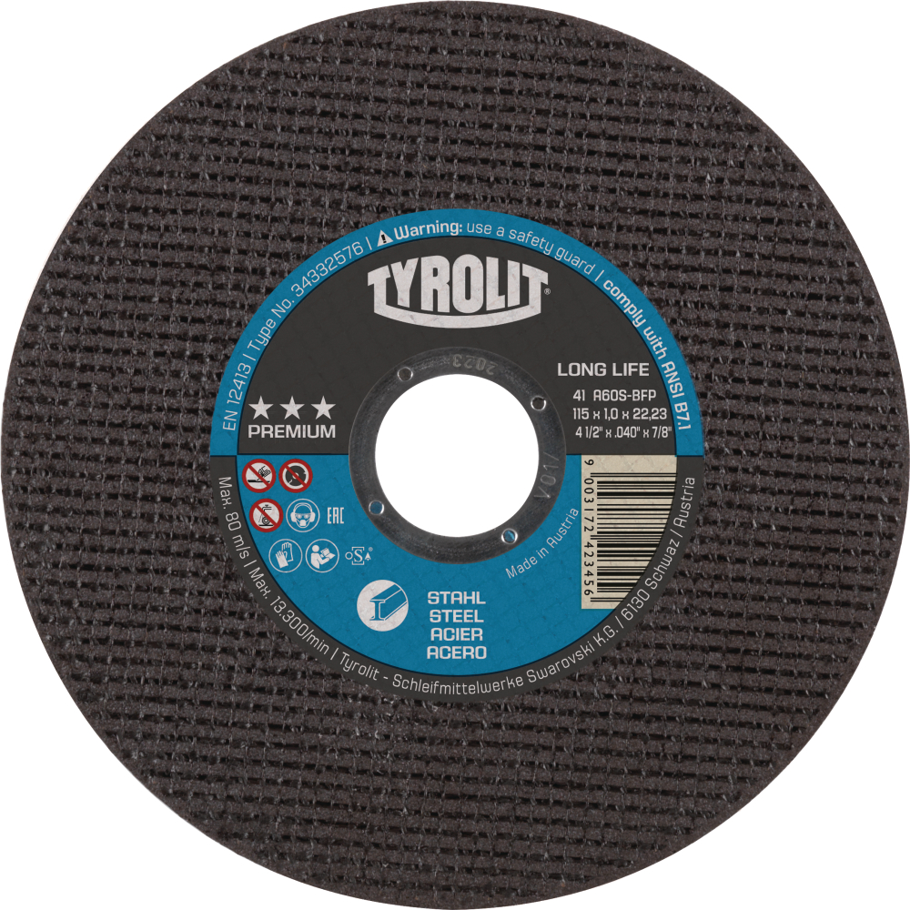 Tyrolit Trennscheibe LONGLIFE gerade 125x1x22,23 mm A60 PREMIUM Stahl