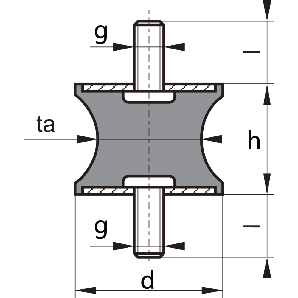 Gummi-Metall-Puffer talliert Typ A D20xH30 M618 NR57