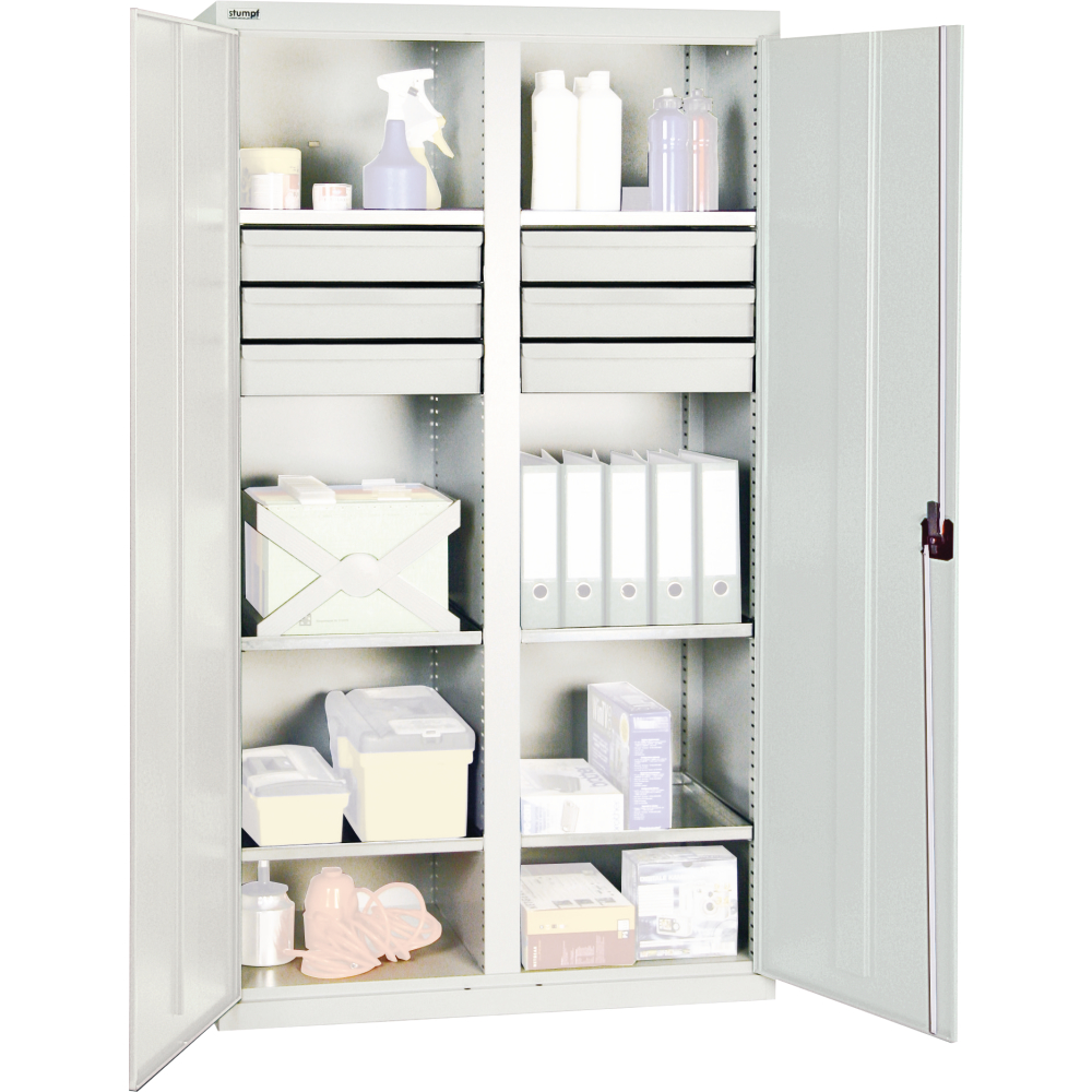 Werkzeugschrank S2000 RAL 7035/5010 6 Wannenböden 6 Schubladen 100mm