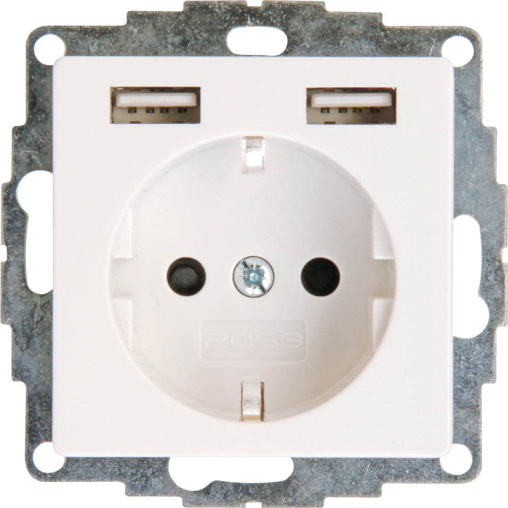 SCHUKO-Steckdose HK07 mit 2 USB Ladebuchsen rw