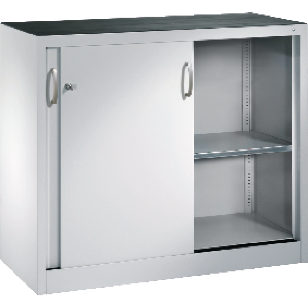 Schiebetürenschrank B1200xT400xH1000 mm RAL 7035, 2 Fachböden CP