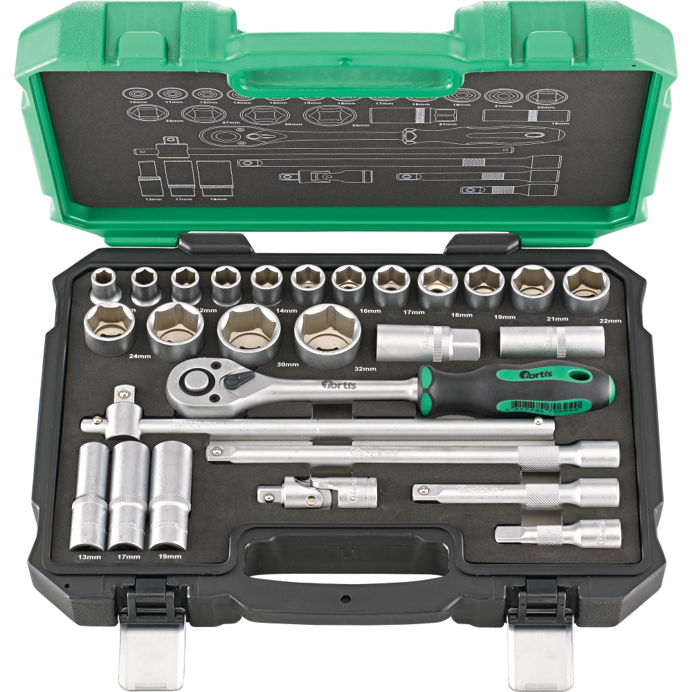 FORTIS Steckschlüssel-Garnitur 1/2" 27-teilig