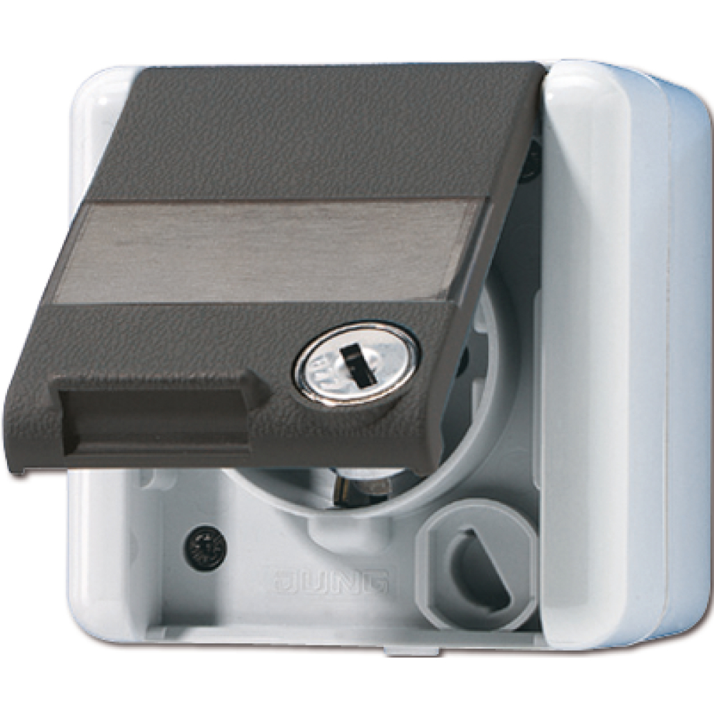Schuko-Steckd. mit Schloß 1-f.AP IP44 Jung 820NAWSL