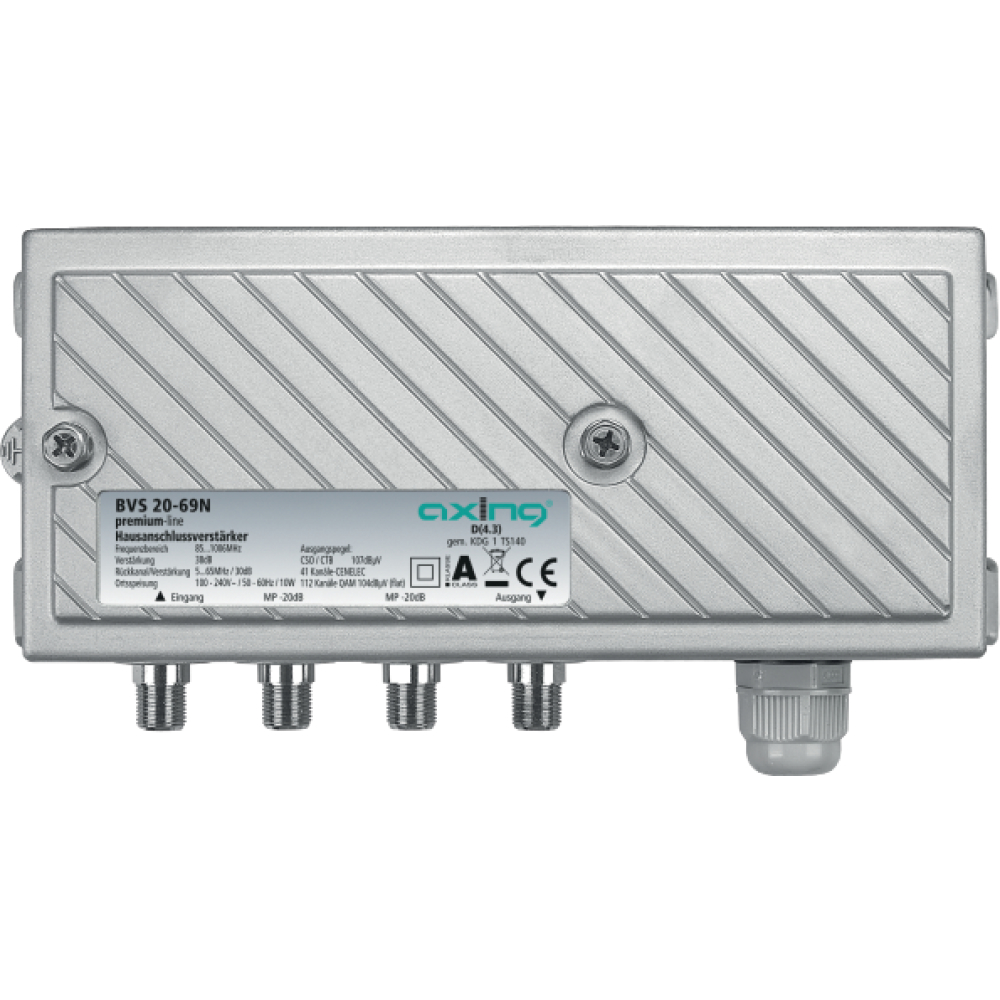 Hausanschlussverstärker 38dB 85-1006 MHz BVS02069N 195x90x55mm F-Anschlüsse