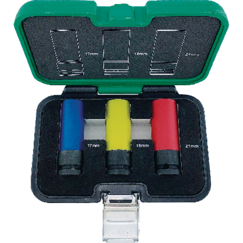 FORTIS Kraft- Steckschlüsseleinsatz- Satz mit Kunststoff-Hülse 1/2" 3-teilig