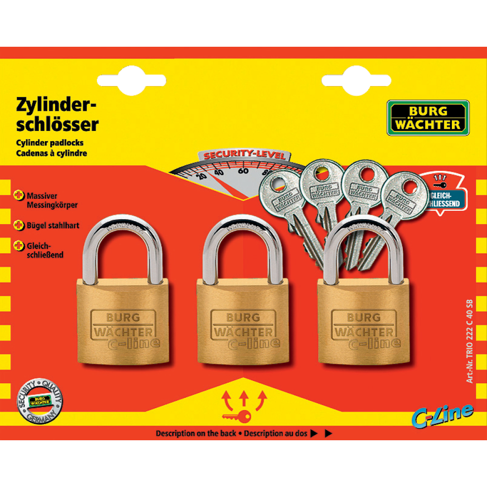 Messing-Hangschloss-Set 222/40/SB/trio Gl Burg BURG WÄCHTER
