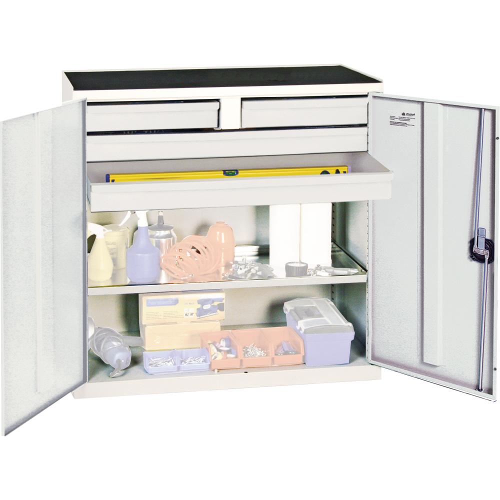 Werkzeugschrank S2000 RAL 7035/5010 4 Schubladen 1 Wannenboden