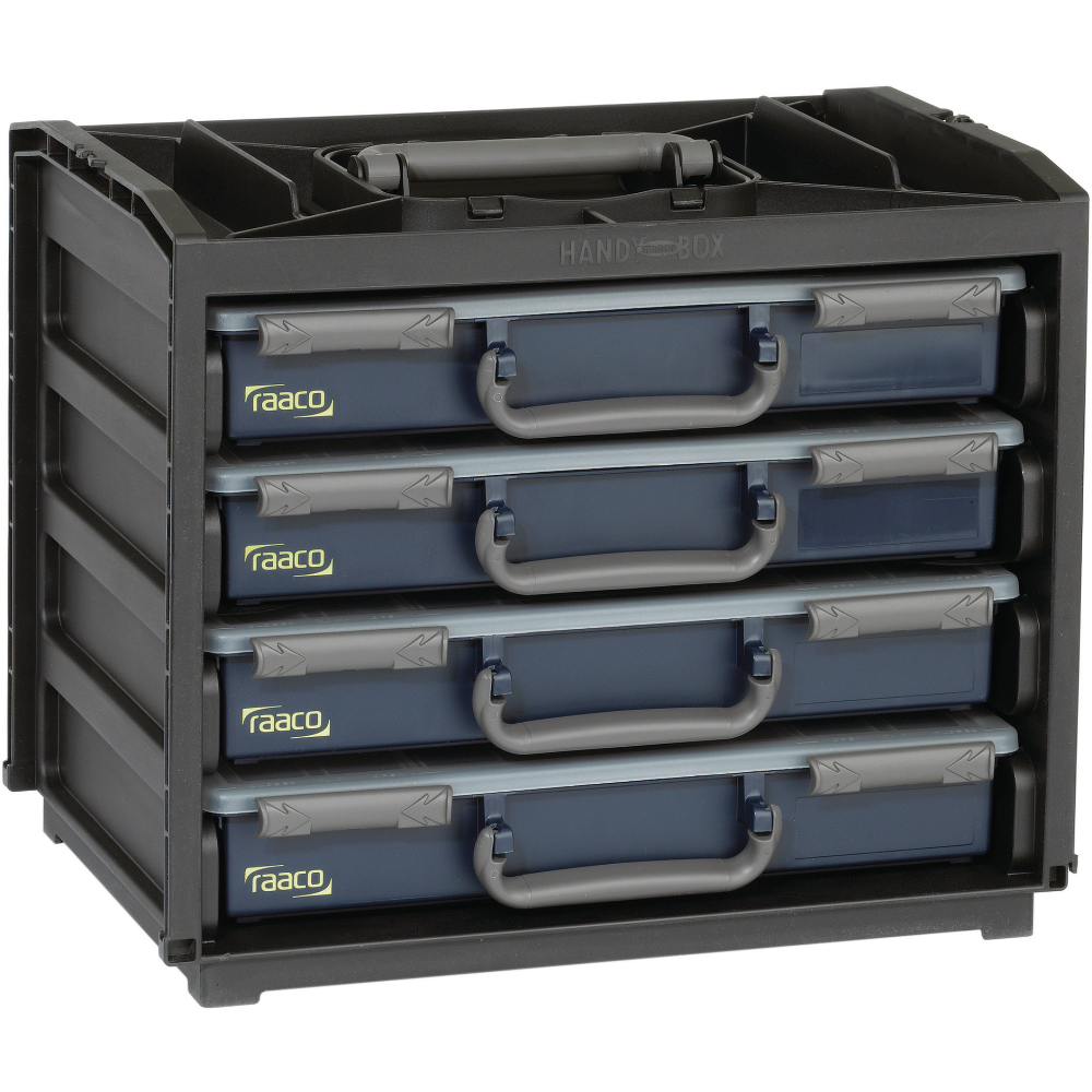 Trageschrank HandyBox Kunststoff mit 4 Sortimentskoffern blau