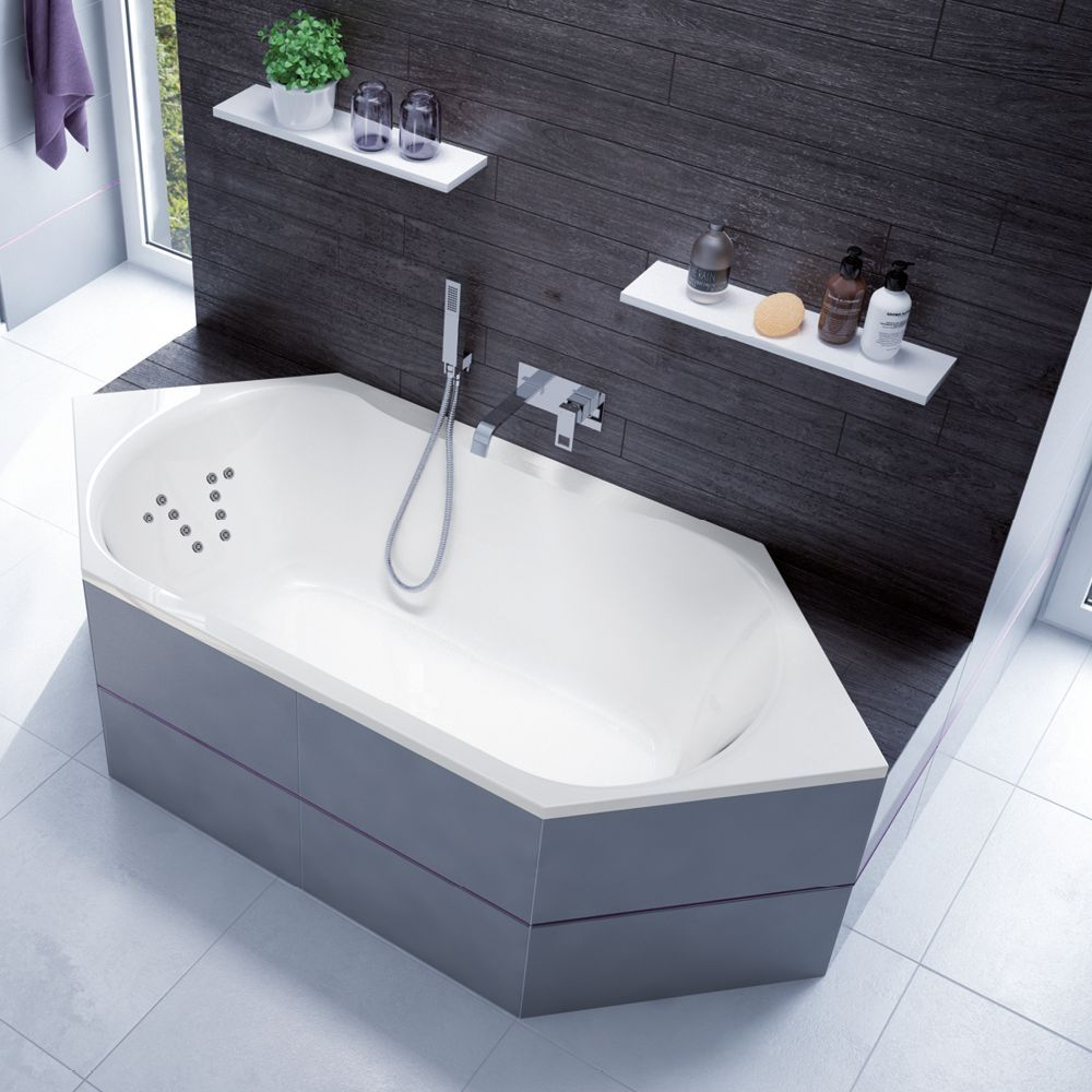 FORMAT Design 6-Eck-Poolwanne 190x90cm, Vital, Rückendüsen links, weiß