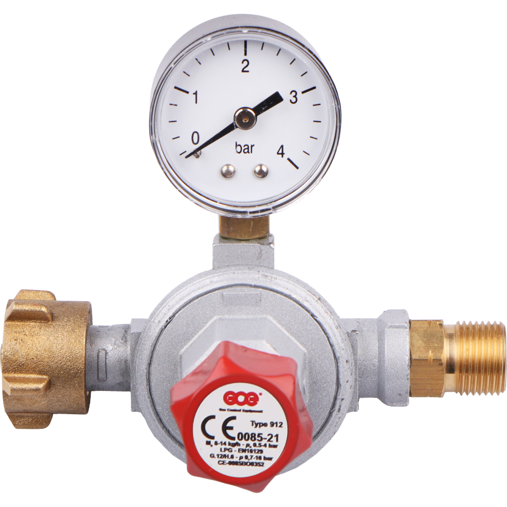 GCE Propan Regler m.Manometer 0,5-4bar, 5+11+33kg Fla.