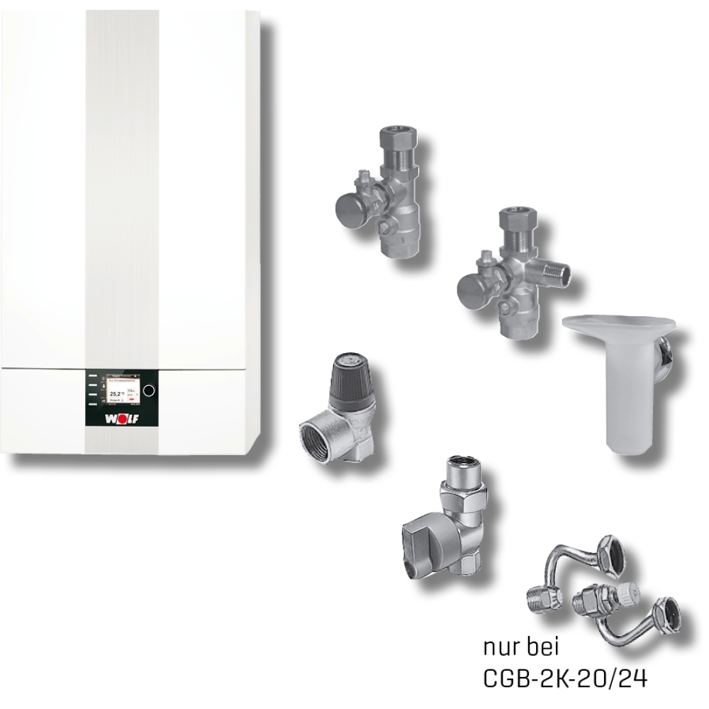 Wolf Paket Brennwerttherme CGB-2K-24 Regelung BM-2, Aufputz