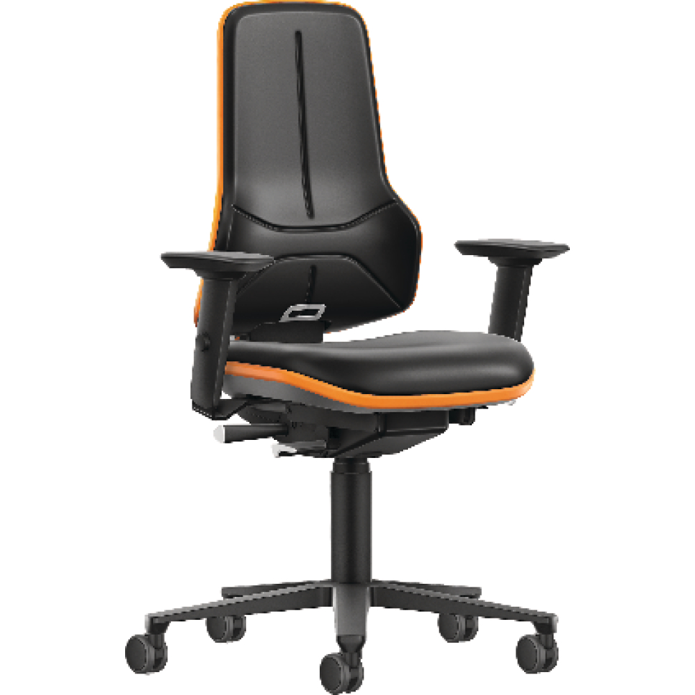 Bimos Arbeitsstuhl XXL orange mit Rollen Kunstleder mit Kopfst. u.