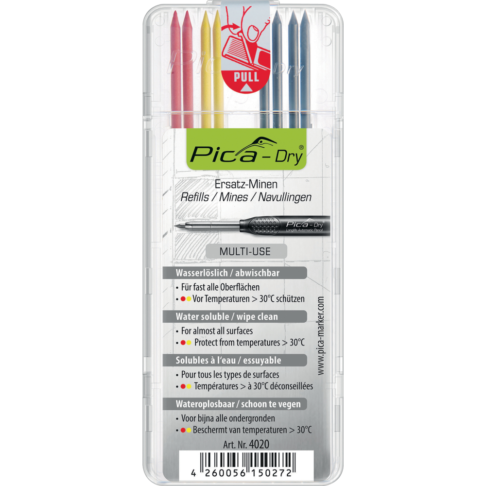 Minen-Set für Tieflochmarker Pica-Dry Graphit, gelb, rot Pica