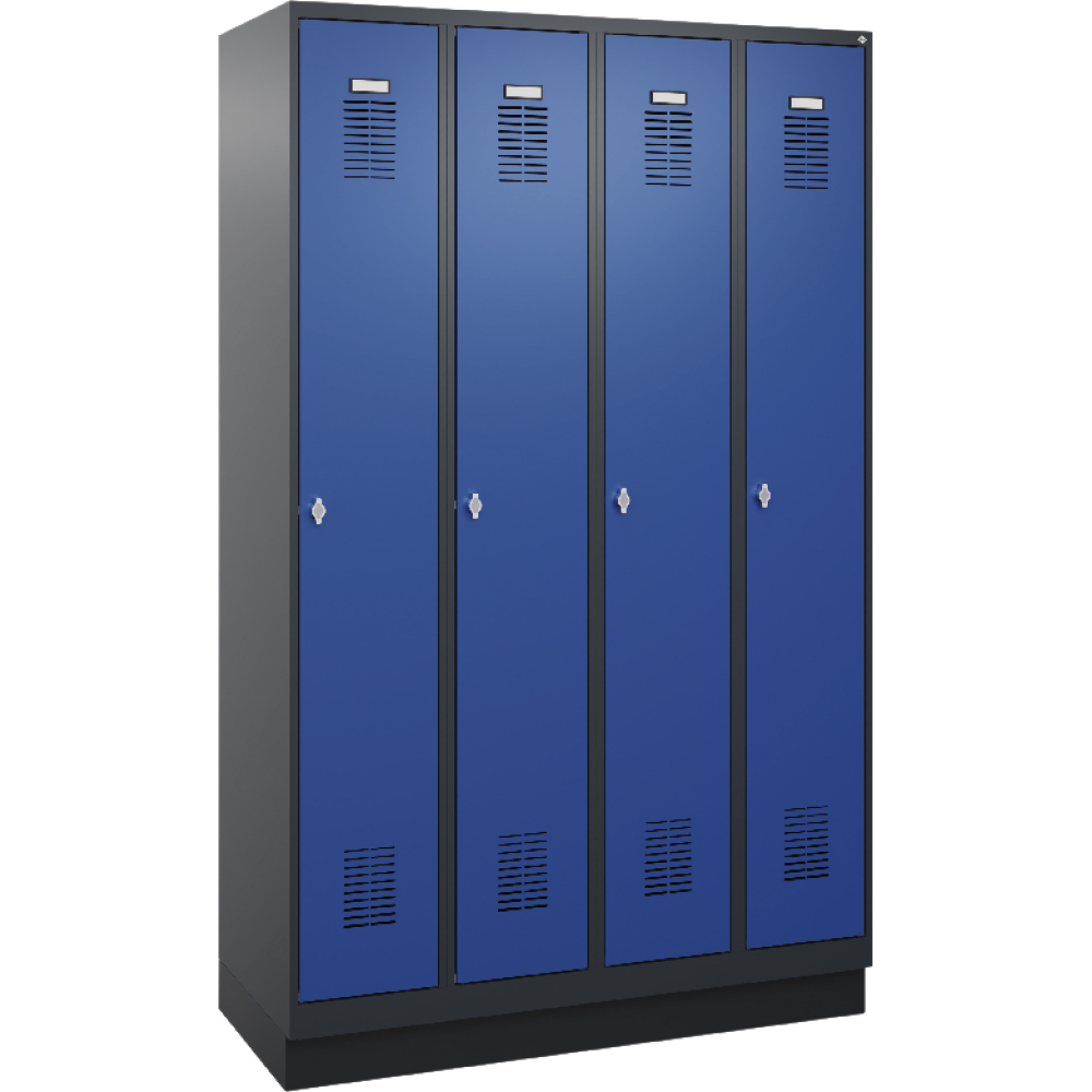 Garderobenschrank FORUM 4 Abteile RAL 7016/5010 Sockel 7035mit Sockel