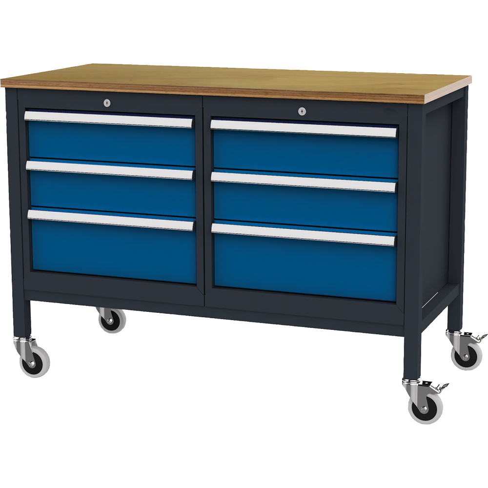 Kastenwerkbank mobil B1300mm 6 Schubladen RAL7035/5010