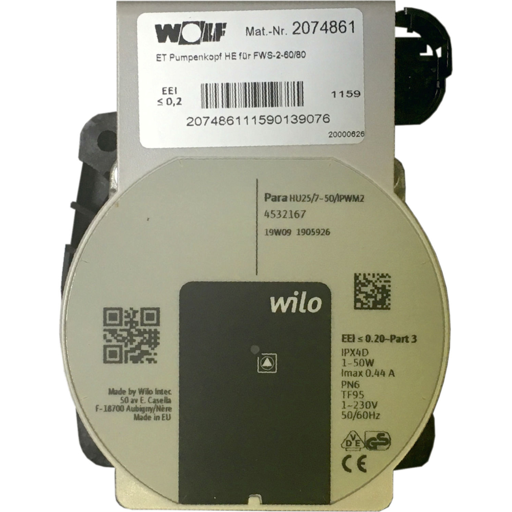 Wolf Pumpenkopf hocheffizient für FWS-2-60/80 Wilo PARA HU 25/7.0 PWM2