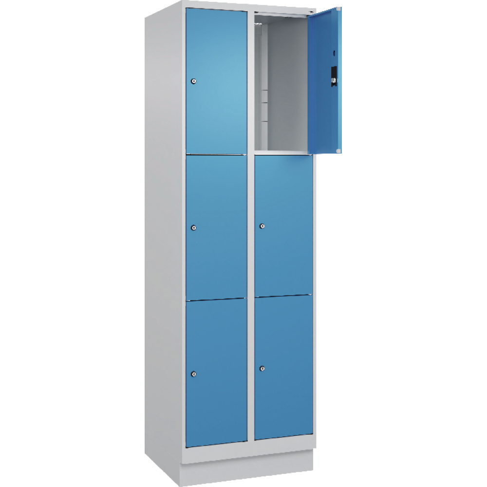 Fächerschrank CLASSIC B600xT500xH1950 mm RAL 7035/5012, 2x3 Fächermit 100 mm