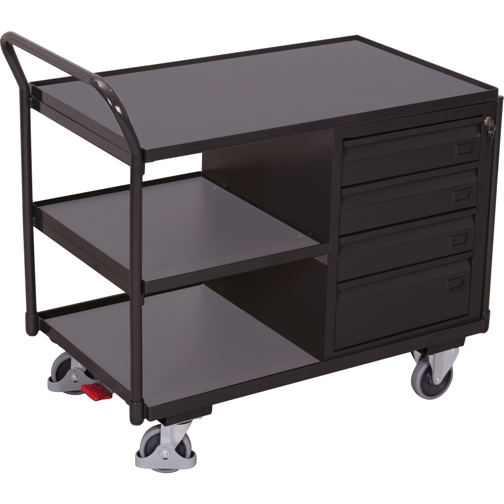 Tischwagen 250kg B1125xT625xH1010mm RAL 7035/7016 4 Schubladen,3Ladeflächen