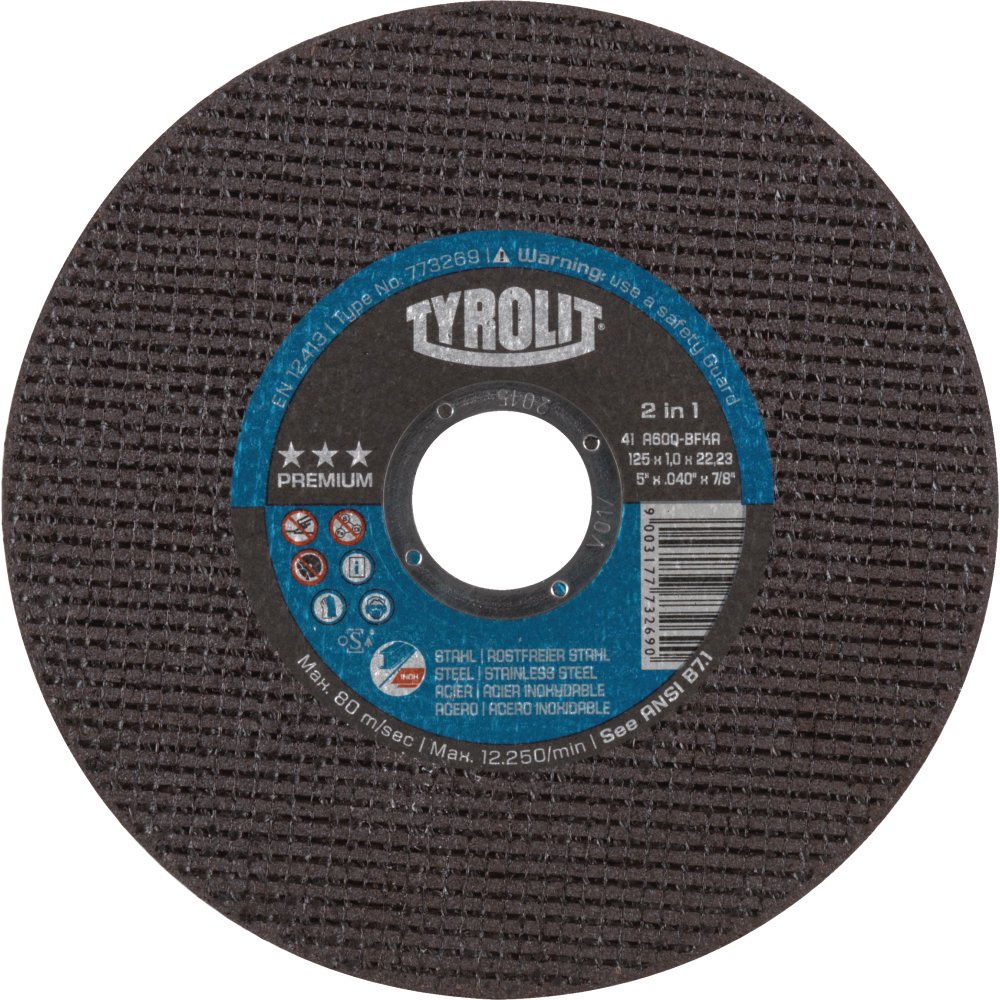 Tyrolit Trennscheibe gerade 125x1x22,23 mm A60 PREMIUM Stahl/Inox
