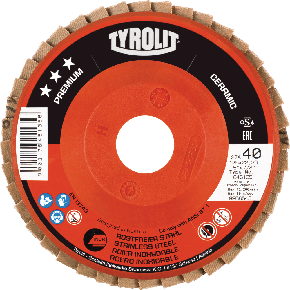 Tyrolit Fächerscheibe CERAMIC gerade 125x22,23 mm CA60 PREMIUM Inox
