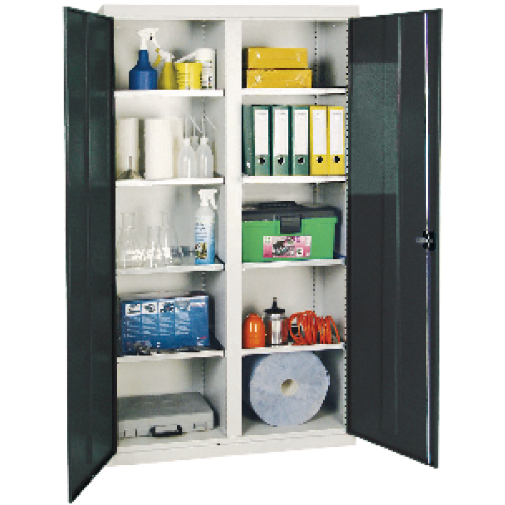Werkzeugschrank S2000 RAL 7035/5010 Mitteltrennwand 8 Fachböden