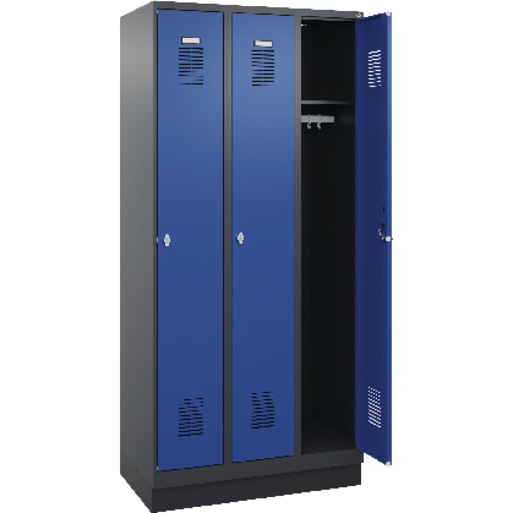 Garderobenschrank FORUM 3 Abteile RAL 7016/5010 Sockel 7035mit Sockel