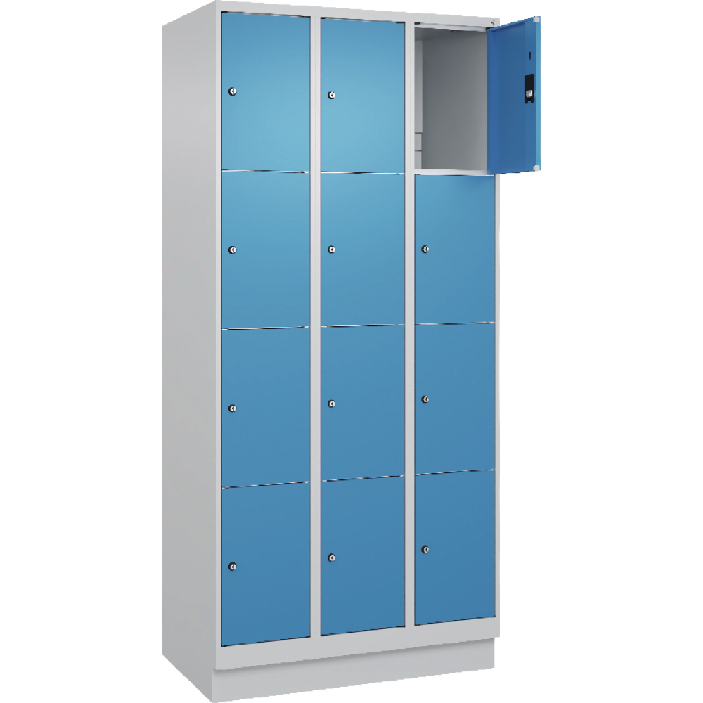 Fächerschrank CLASSIC B900xT500xH1950 mm RAL 7035/5012, 3x4 Fächermit 100 mm