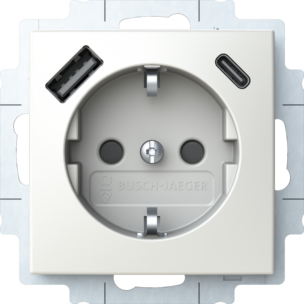 Schuko Steckdose Safety+ mit USB A + C Balance SI alpinweiß 20EUCB2USBAC-914