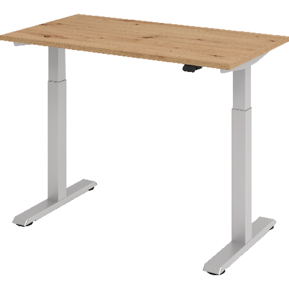 Sitz-Steh-Schreibtisch B 140 x T 67 cm Asteiche Platte 25mm el. Stufenlos