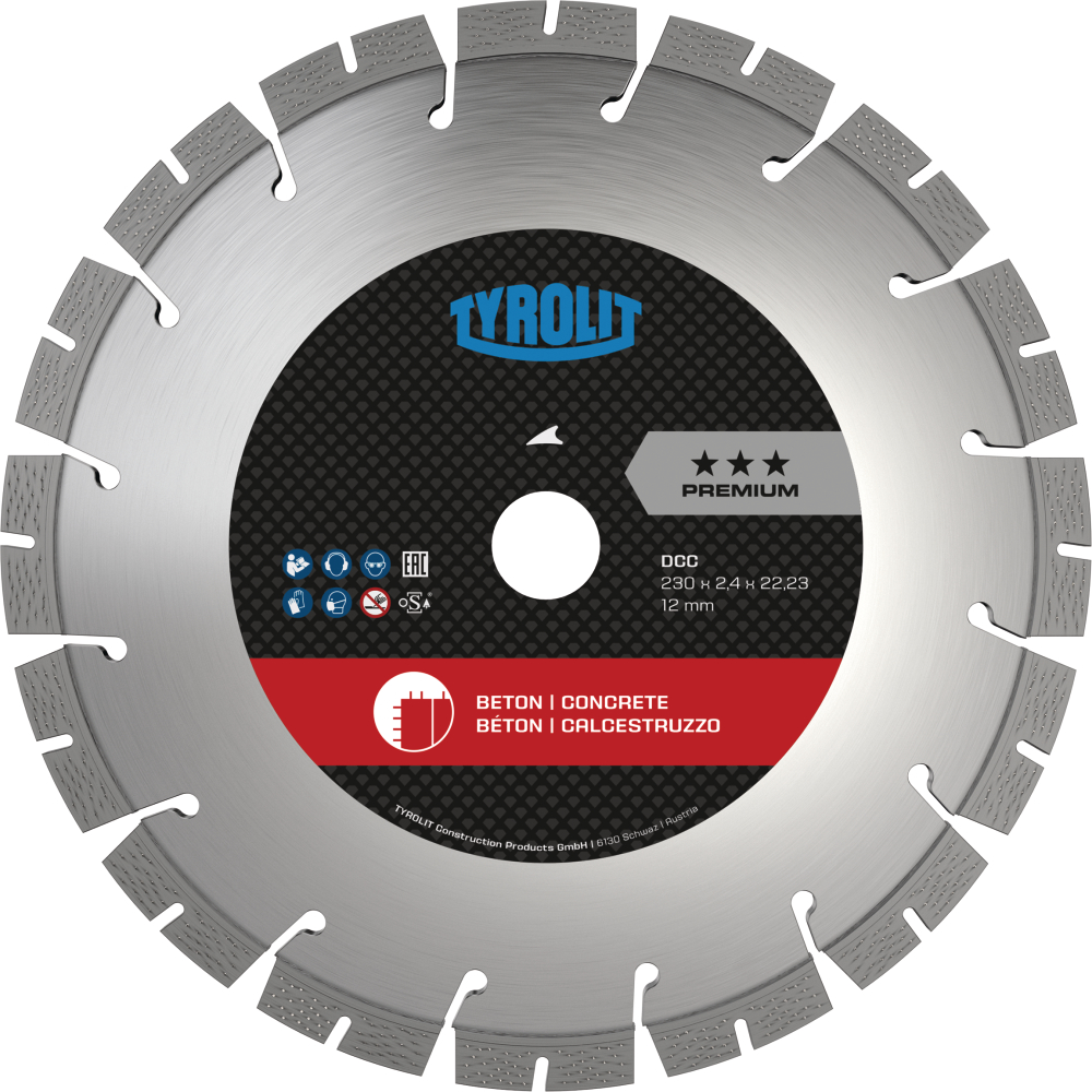 Tyrolit DCC Trockenschnitt-Sägeblatt PREMIUM Beton 230x2,6/2x22,23