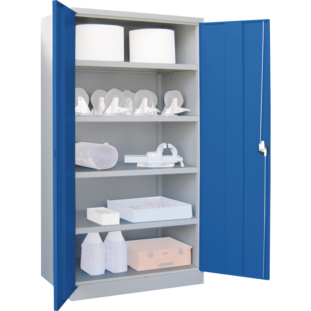 Schwerlastschrank m.Türen H1950xB1040xT630mm 4 Böden RAL 7035/5012