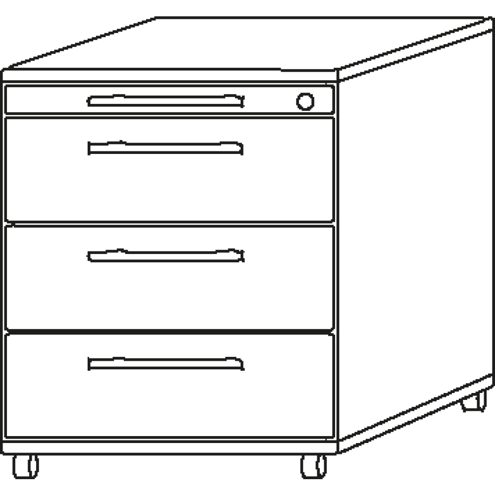 Rollcontainer Nussbaum 428x580x590 mm 3 Schübe