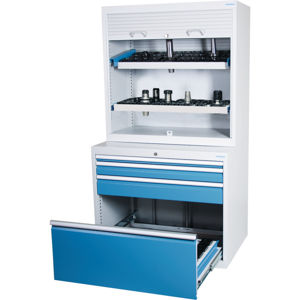 CNC-Schuladenschrank T736 1000x500x1950 m. Aufsatzschrank, 4 Sbl.