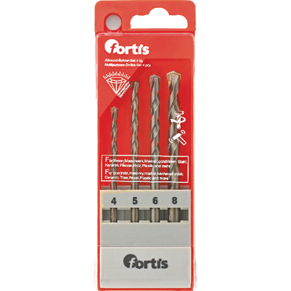 FORTIS Allzweckbohrer-Set 4tl. 4, 5, 6, 8mm
