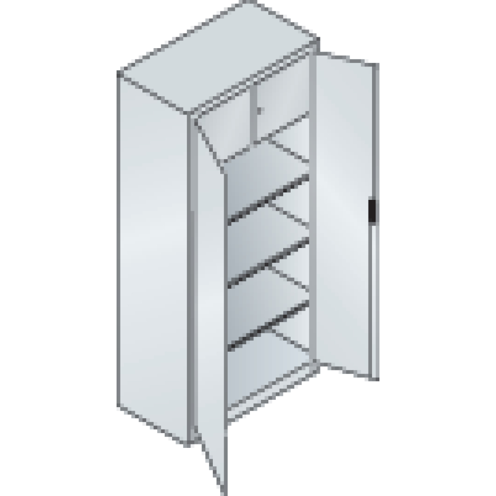 Flügeltürenschrank B930xT500xH1950 mm RAL 7035, 3 Fachböden mit Schließfach CP