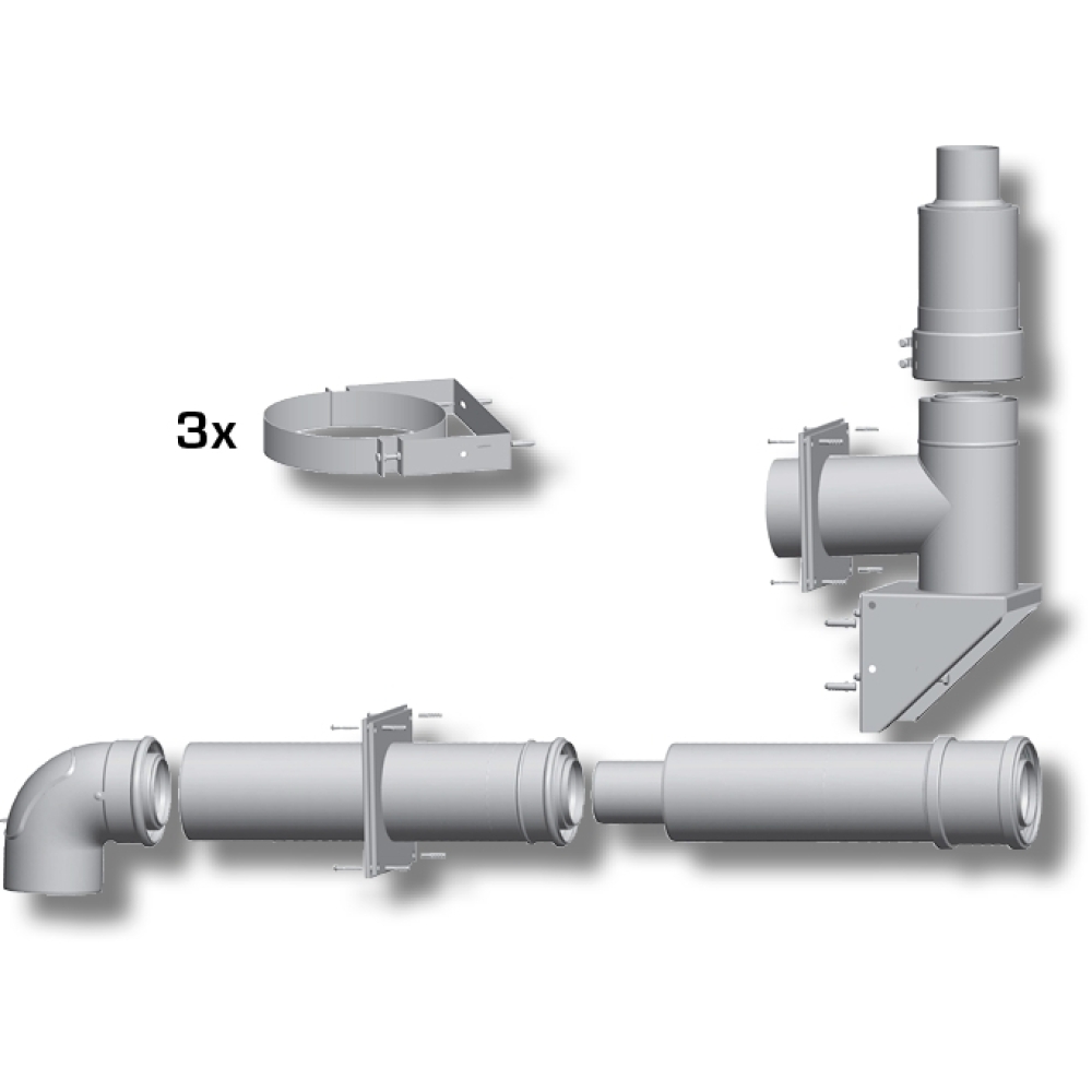 Wolf Paket Abgasleitung DN80/125 an der Fassade