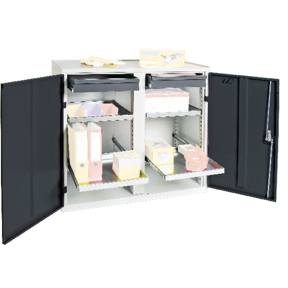 Werkzeugschrank S3000 RAL 7035/7016 2 Schubladen 100mm 4 Wannenböden