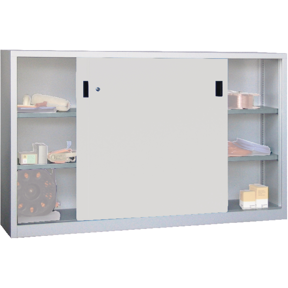 Schiebetürenschrank H1950xB2000xT400mm 8 Böden verz. Mittelwand RAL 7035/7016
