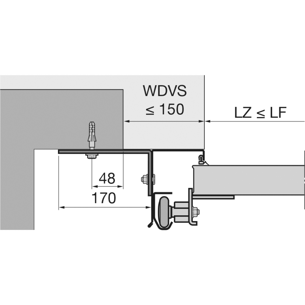 Befestigungswinkel 170 × 70 × 60 mm