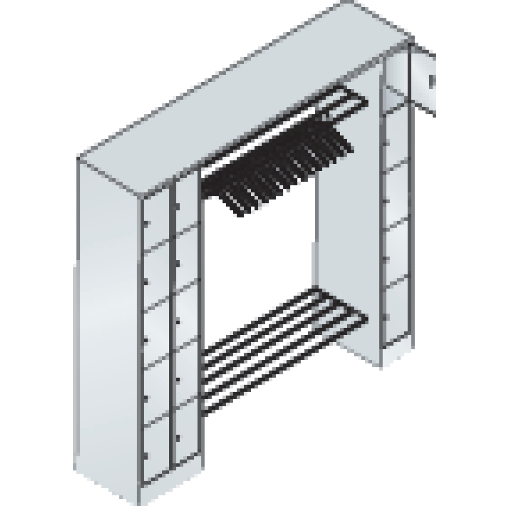 Offene Garderobe B2100xT480xH1950 mm RAL 7035 15 Bügel 1x10 1x5 Fächer B190