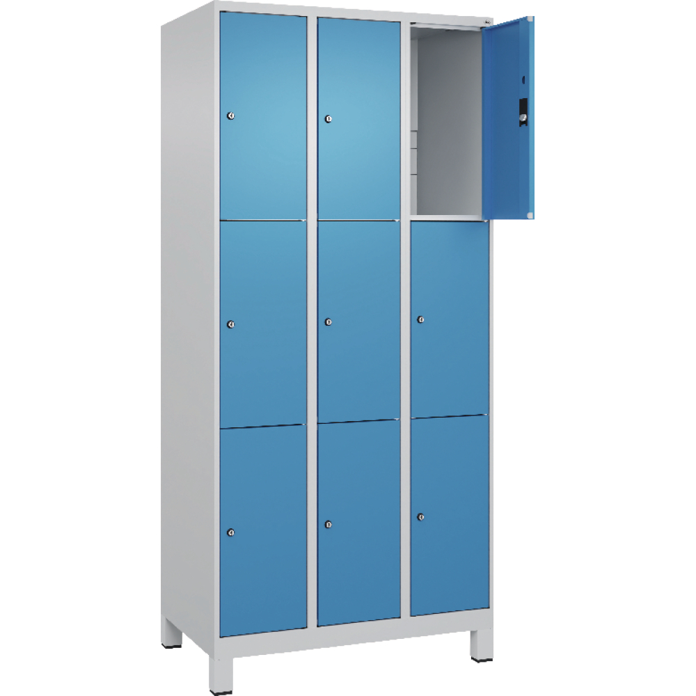 Fächerschrank mit Füßen B900xT500xH1950 Korpus RAL 7035 LichtgrauTüren RAL 5012