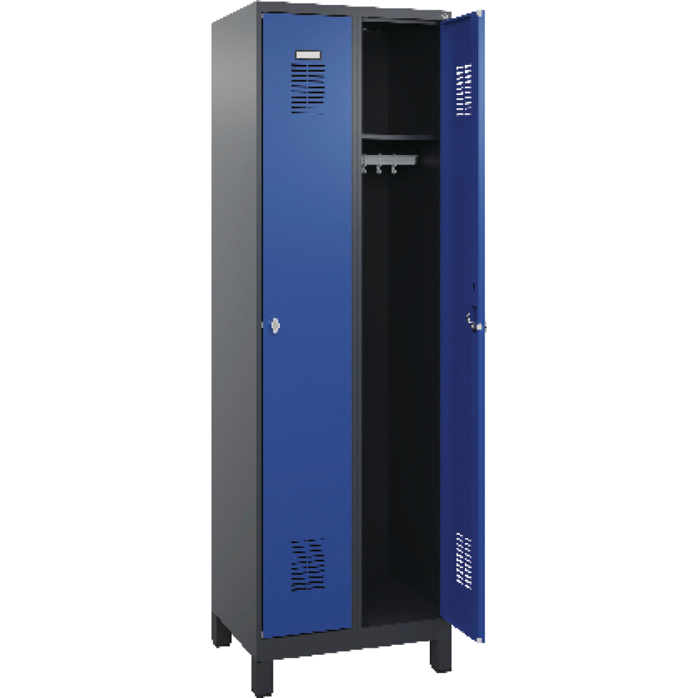 Garderobenschrank FORUM 2 Abteile RAL 7016/5010 Füße 7035 mit Füßen