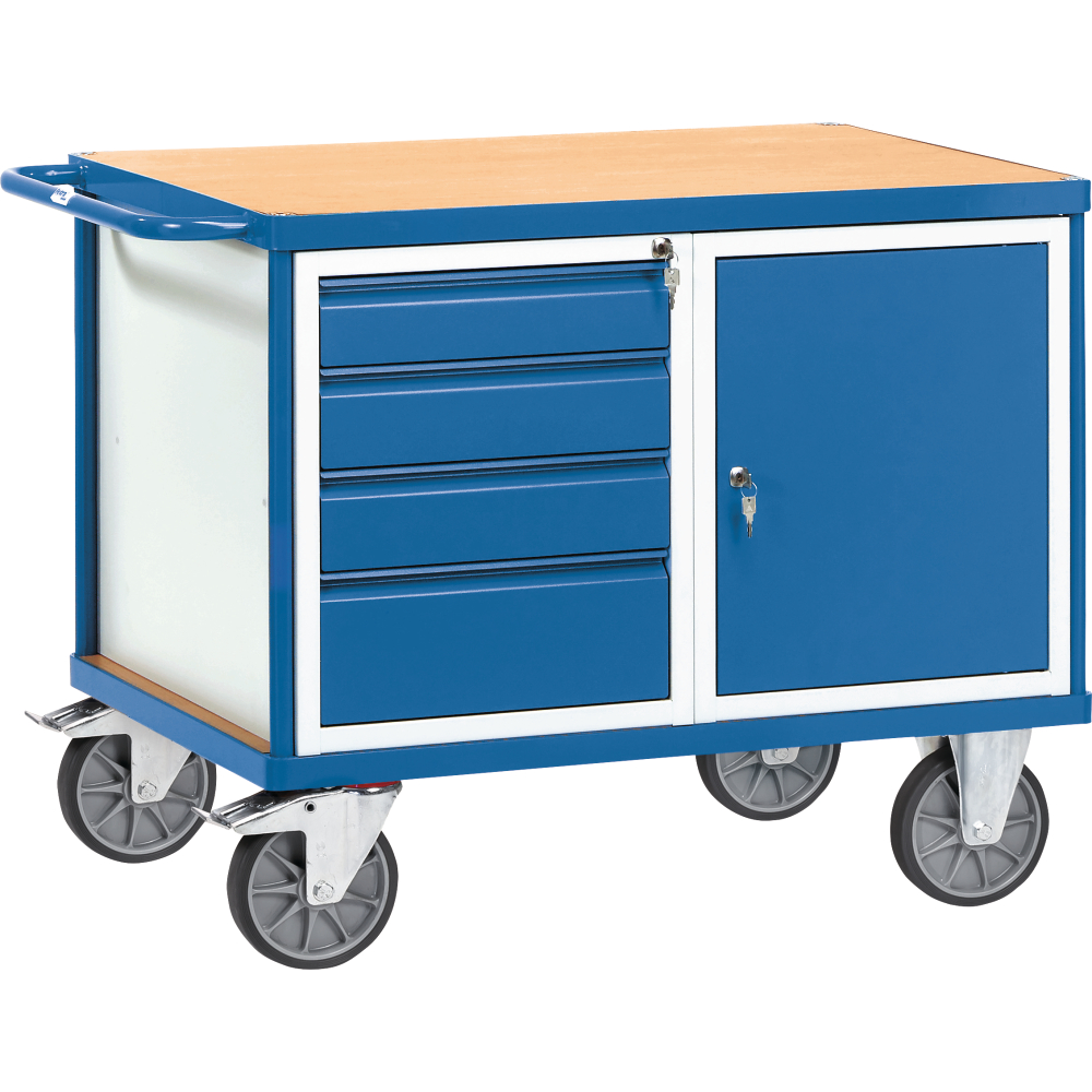 Werkstattwagen 600kg 1050x700mm, 1 Tür, 4 Schu