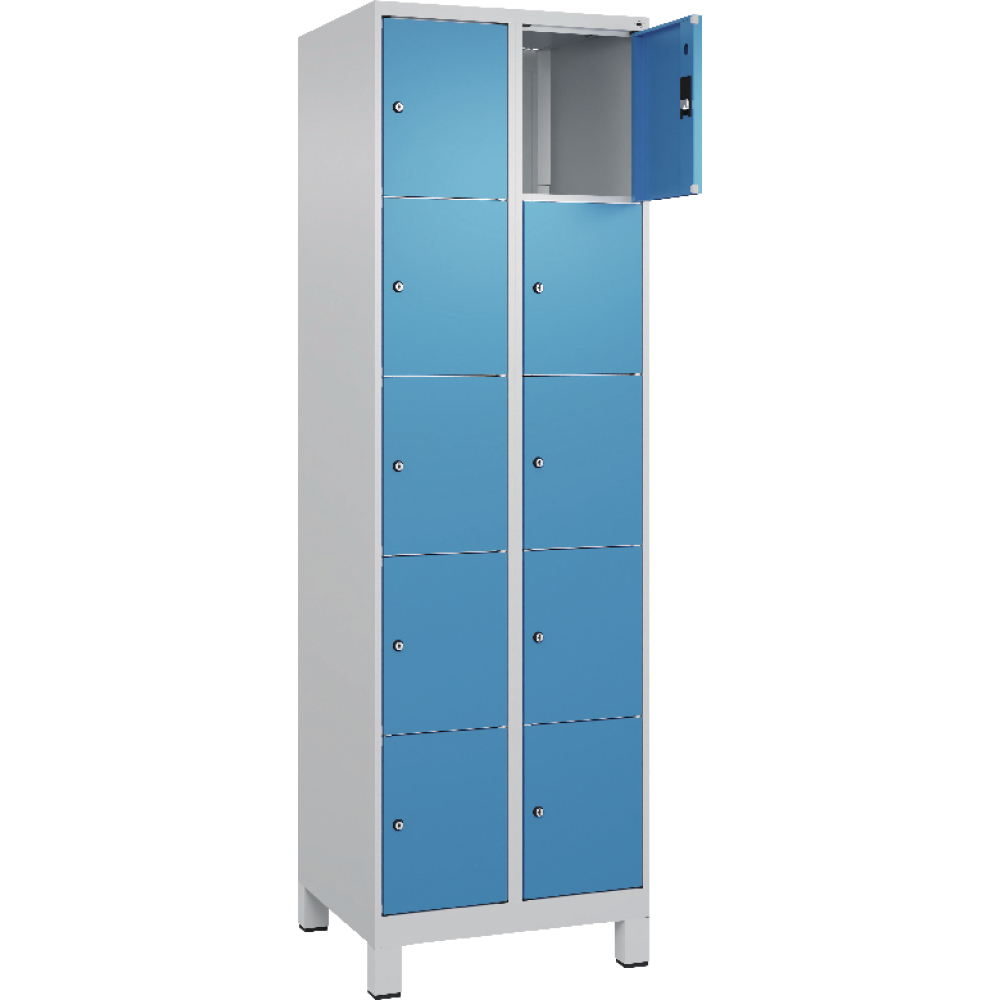 Fächerschrank mit Füßen B600xT500xH1950 Korpus RAL 7035 LichtgrauTüren RAL 5012
