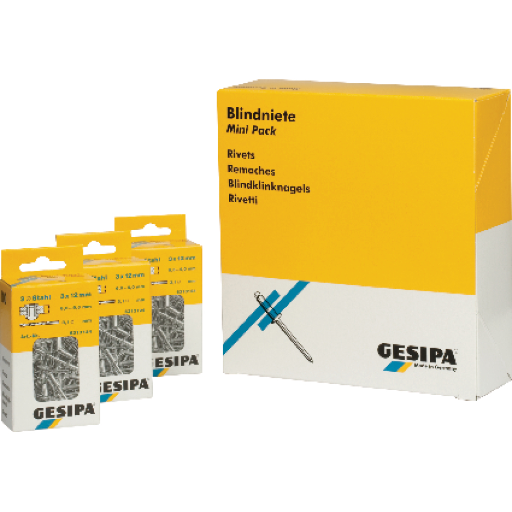 Blindniet Alu/Stahl Flachrundkopf Mini-Pack 4x12mm a 100Stück GESIPA