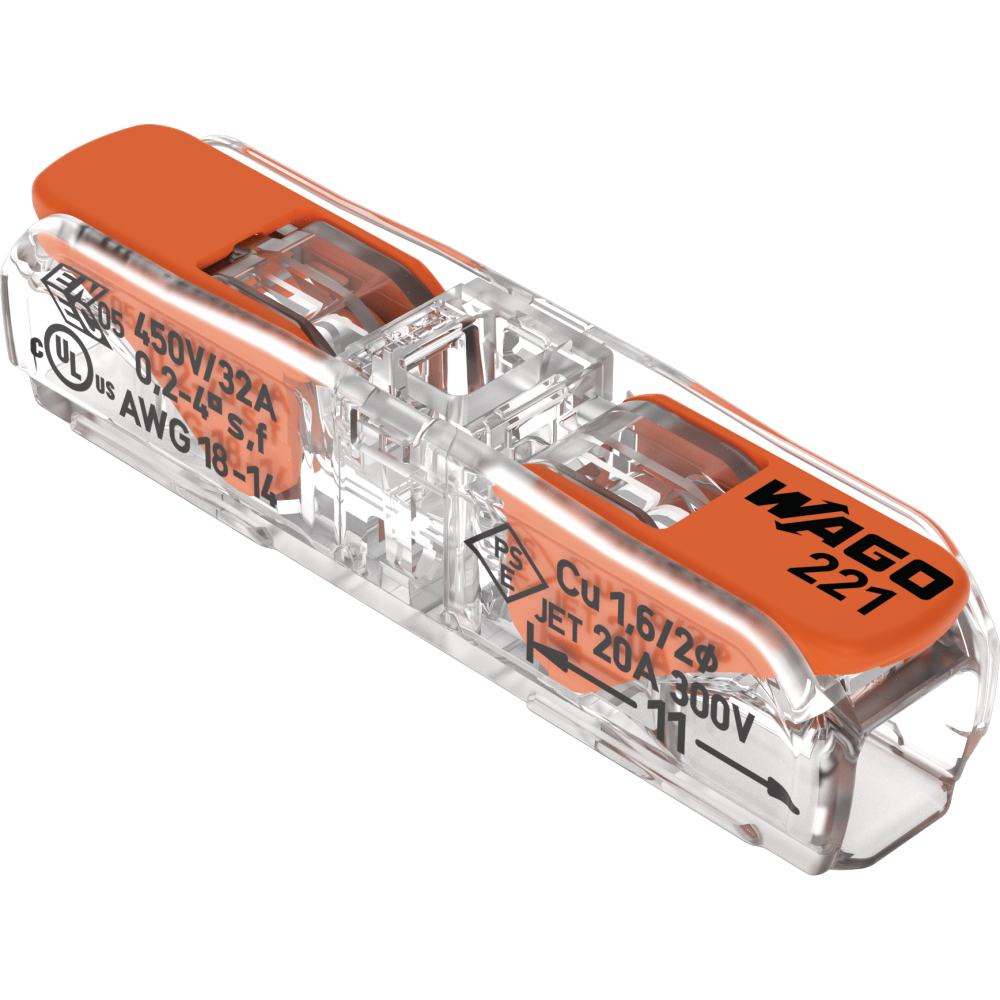 Durchgangsverbinder 221-2411 Wago 2-Leiter, bis 4mm², mit Hebel