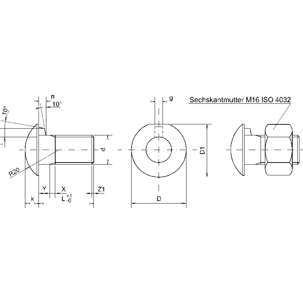 Halbrundkopfschrauben-Set M 16x27mm mit Mutter+Sch.