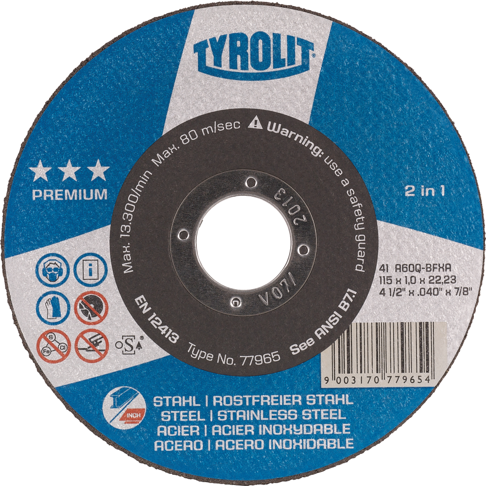 Tyrolit Trennscheibe gerade 115x2,5x22,23 mm A30 PREMIUM Stahl/Inox