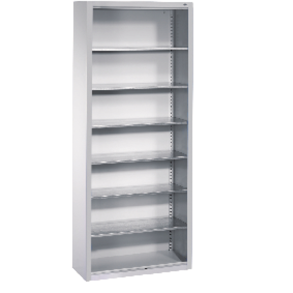 Lager-Regalschrank B700xT300xH1690 mm RAL 7035 mit Türen 6 Fachböden CP