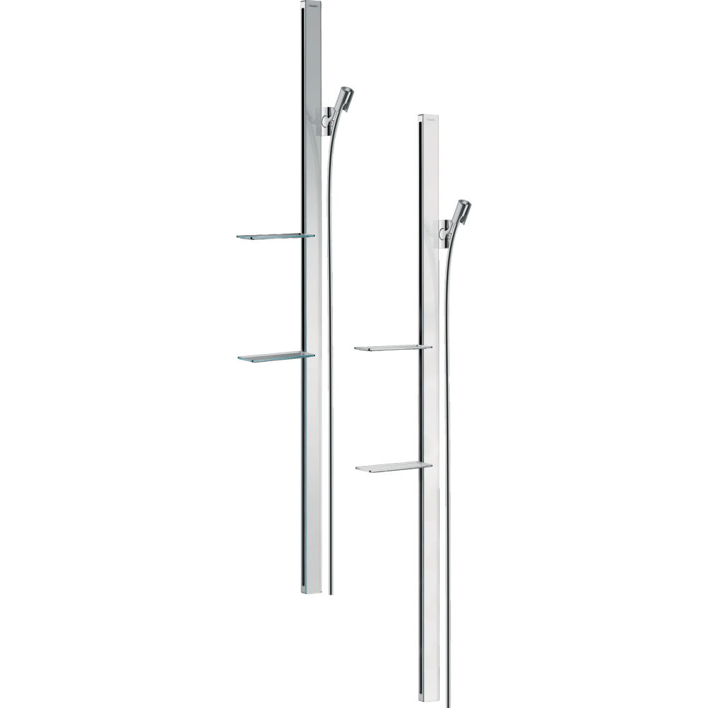 Brausestange Unica E 150cm chrom mit 2 Ablagen links und Brauseschlauch 160cm